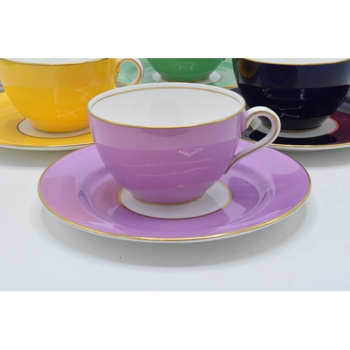 84 - A set of 6 Aynsley multi-coloured duos to include 6 cups and 6 saucers (12).