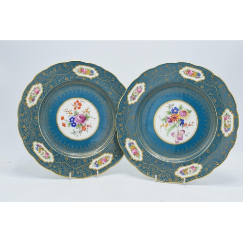 90 - A near pair of George Jones & Sons Crescent China cabinet plates with floral and gilt design and sha... 