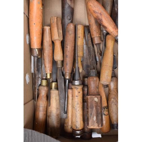 330A - A mixed collection of chisels and woodworking tools to include makes such as Marples and Colone with... 