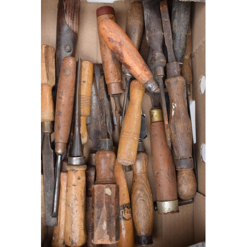 330A - A mixed collection of chisels and woodworking tools to include makes such as Marples and Colone with... 