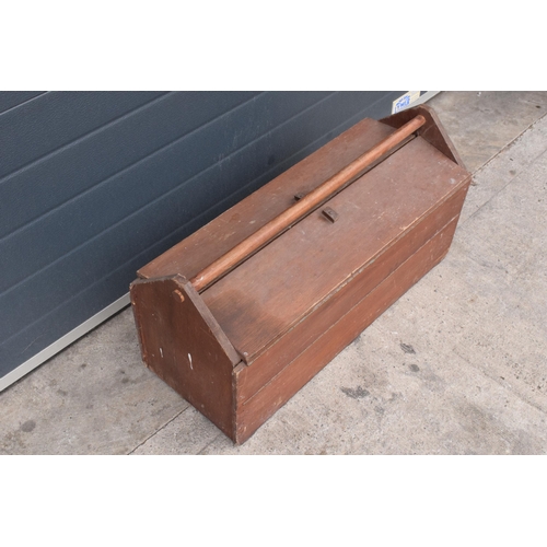 330C - Vintage portable plywood toolbox with handle and fold out interior, 80 x 31 x 41cm tall.