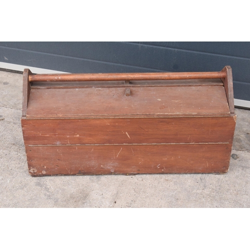 330C - Vintage portable plywood toolbox with handle and fold out interior, 80 x 31 x 41cm tall.