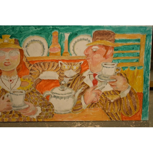 358A - Vincent Bennett (Plymouth 1910-1993), oil on canvas panel, 'Tea for Three', 77cm x 38cm, unframed. A... 