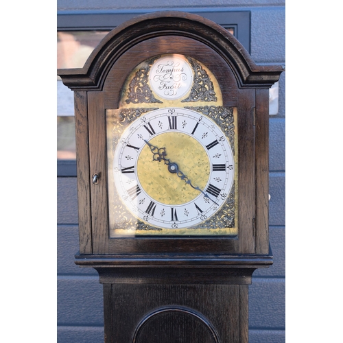 341A - Mid 20th century oak-cased grandmother clock Tempus Fugit with electronic Smiths movement (not worki... 