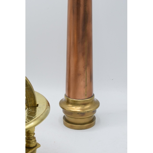 348A - Large antique copper and brass fireman's hose, 47cm tall, together with a cast brass rotating globe ... 