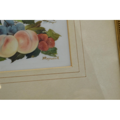 35B - Framed W Rayworth (Ex Royal Worcester artist) painted ceramic plaque with still life fruit scene, 10... 