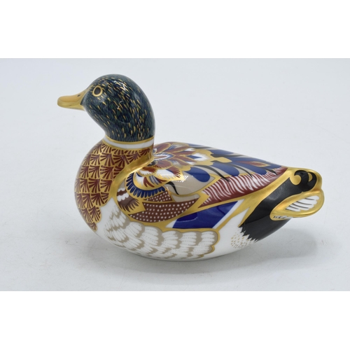 52A - Royal Crown Derby paperweight Mallard, first quality with gold stopper.