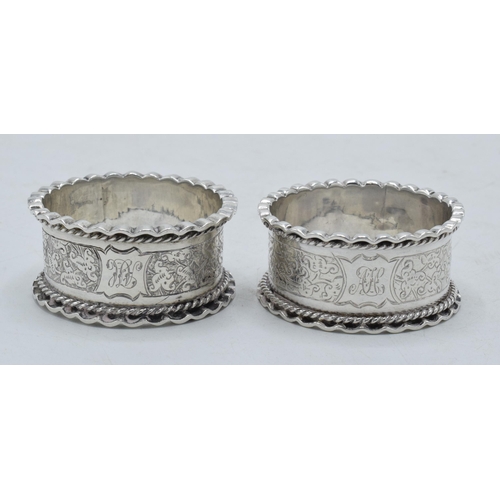 205B - A pair of hallmarked silver ornate napkin rings, Birmingham 1888 (2). 40.1 grams.