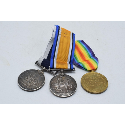 246A - World War One (WW1) trio of medals to include Silver Naval For Long Service and Good Conduct, 1914-1... 