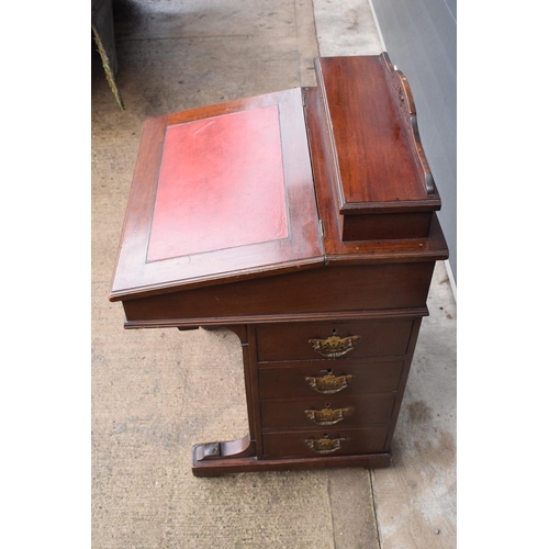 364A - Edwardian Davenport desk with red leather inset and imitation drawers to left-hand side. 92cm tall, ... 