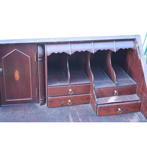 365B - 19th century bureau with fitted interior and satinwood inlay, 111 x 55 x 111cm tall. Needs some atte... 