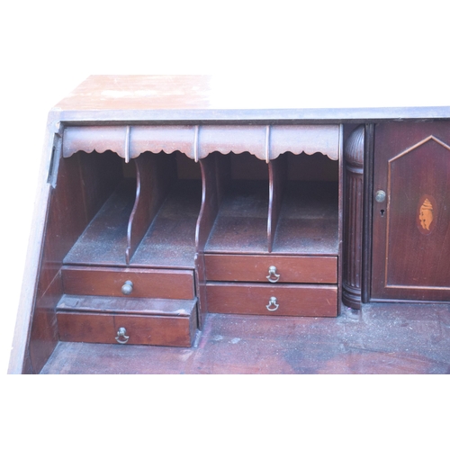 365B - 19th century bureau with fitted interior and satinwood inlay, 111 x 55 x 111cm tall. Needs some atte... 