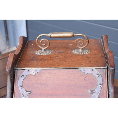 308 - 19th / early 20th century wooden coal scuttle with brass handle and Art-Nouveau style design, 38cm t... 