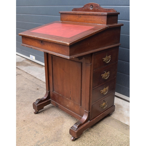 374 - Edwardian Davenport desk with red leather inset and imitation drawers to left-hand side. 92cm tall, ... 