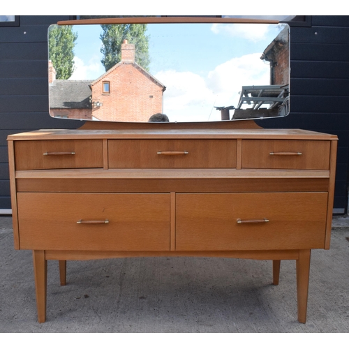 377 - Lebus mid century breakfront mirror backed sideboard / dressing table. 110 x 48 x 114cm tall.