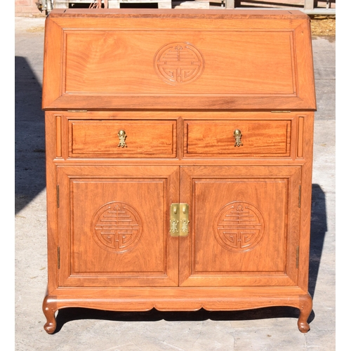 381 - A contemporary Chinese hardwood bureau, 92 x 45 x 110cm.