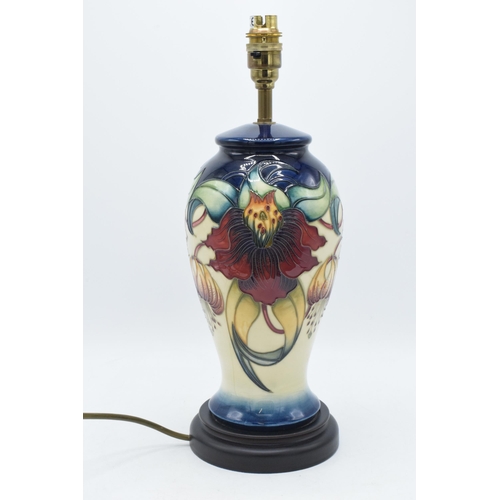 100 - Moorcroft Anna Lily patterned inverted-baluster lamp base, 30cm height until fitting, with original ... 