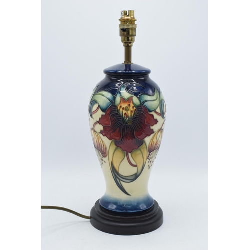 100 - Moorcroft Anna Lily patterned inverted-baluster lamp base, 30cm height until fitting, with original ... 