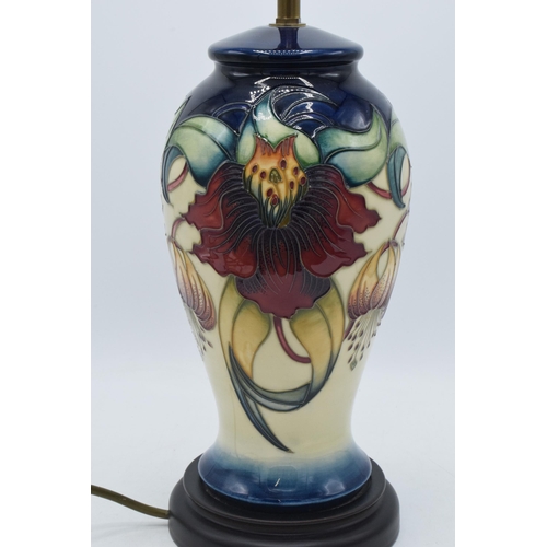 100 - Moorcroft Anna Lily patterned inverted-baluster lamp base, 30cm height until fitting, with original ... 