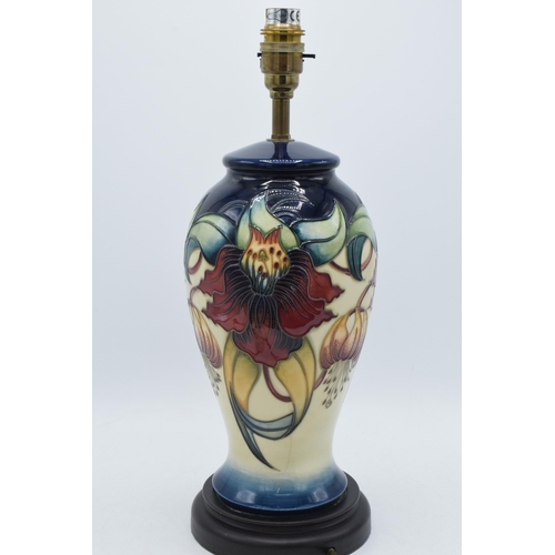 100 - Moorcroft Anna Lily patterned inverted-baluster lamp base, 30cm height until fitting, with original ... 