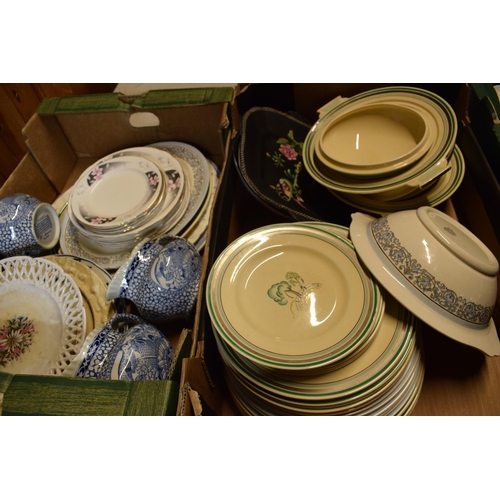 202 - A collection of 19th and 20th century pottery to include graduated Adams trio of blue and white jugs... 