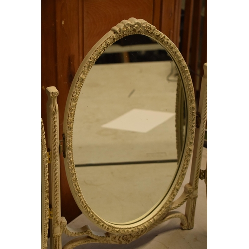 222 - Vintage shabby-chic three-folding mirror with gilt decoration, 54cm tall.