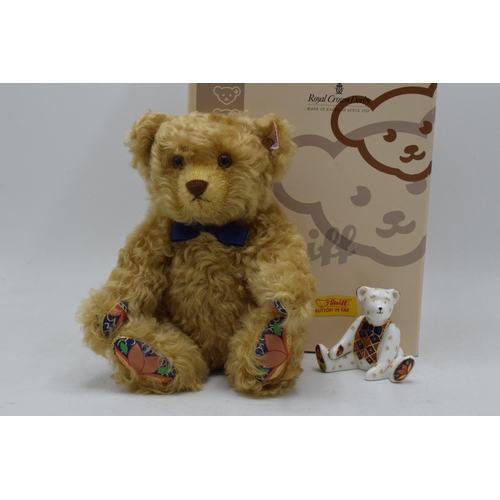 230 - Boxed Steiff The Royal Crown Derby Steiff Bear together with matching Crown Derby paperweight, both ... 