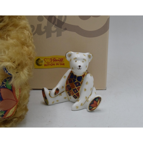 230 - Boxed Steiff The Royal Crown Derby Steiff Bear together with matching Crown Derby paperweight, both ... 