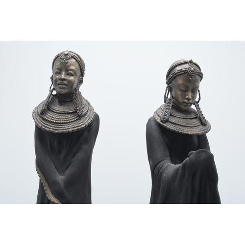 237 - A pair of Soul Journeys Maasai heavy resin figures, limited edition, with certificate plaque, 46cm t... 