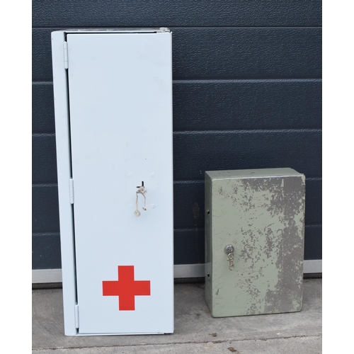 242 - Vintage lockable medicine cabinet with Red Cross together with smaller grey example, tallest 64cm (2... 