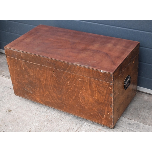 254 - Vintage wooden tool box on caster wheels with pull out drawers, 84 x 43 x 48cm tall.