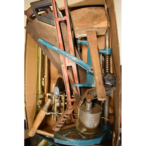 263 - A collection of vintage tools to include a mallet, blow torch, saws, spirit levels and others (Qty).... 