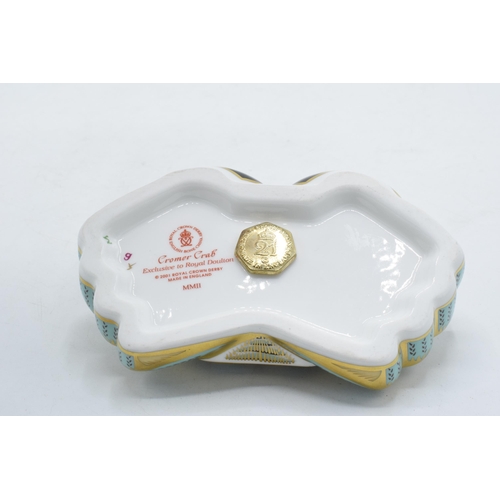 3 - Boxed Royal Crown Derby paperweight Cromer Crab, first quality with gold stopper.