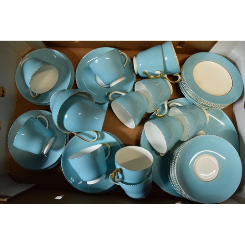 85A - A collection of Wedgwood light blue and gilded tea ware to include 12 cups, 12 saucers, 12 side plat... 