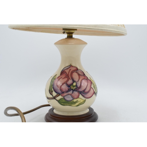 89 - Moorcroft lamp base with shade in the Pink Magnolia pattern, 25cm high to the top of the fitting