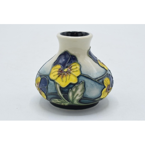 91 - Small Moorcroft squat vase with yellow floral design, 6.5cm diameter.