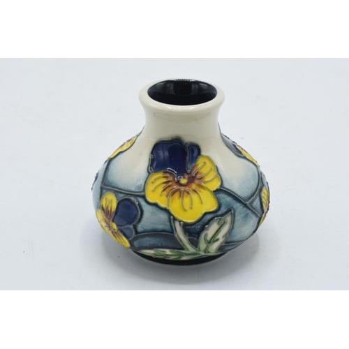 91 - Small Moorcroft squat vase with yellow floral design, 6.5cm diameter.