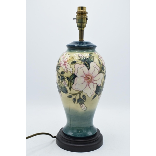 95 - Moorcroft Pottery Table Lamp, decorated in the Hibiscus Moon pattern, 39cm high including fittings.