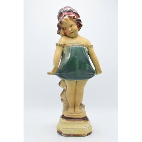 282 - Vintage mid 20th century plaster figure of a girl in blue dress, 49cm tall.