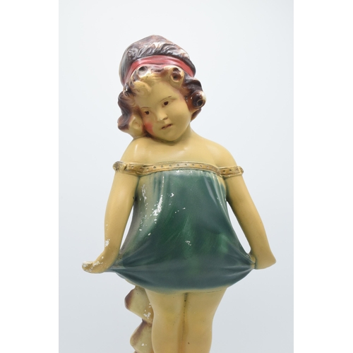 282 - Vintage mid 20th century plaster figure of a girl in blue dress, 49cm tall.