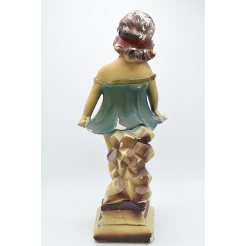 282 - Vintage mid 20th century plaster figure of a girl in blue dress, 49cm tall.