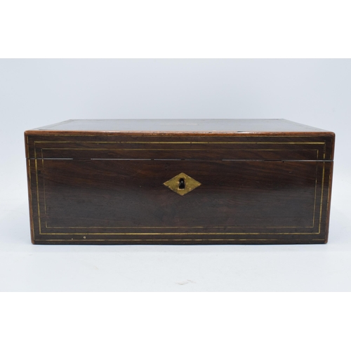 286 - 19th century writing slope with brass inlay and plaque, 32 x 22 x 13cm tall.