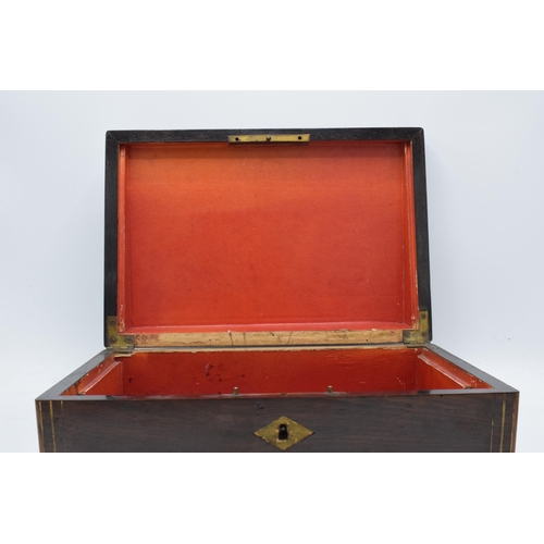 286 - 19th century writing slope with brass inlay and plaque, 32 x 22 x 13cm tall.