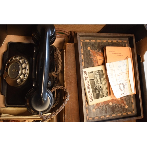 287 - A collection of items to include vintage Bakelite telephone, rugby ball, 19th century bible, 1930s L... 