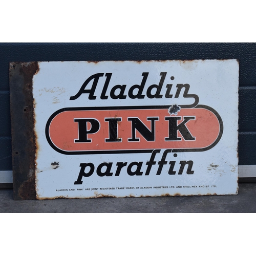 300 - Aladdin Pink Paraffin double sided enamel sign, 59 x 36cm.