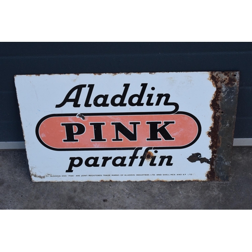 300 - Aladdin Pink Paraffin double sided enamel sign, 59 x 36cm.