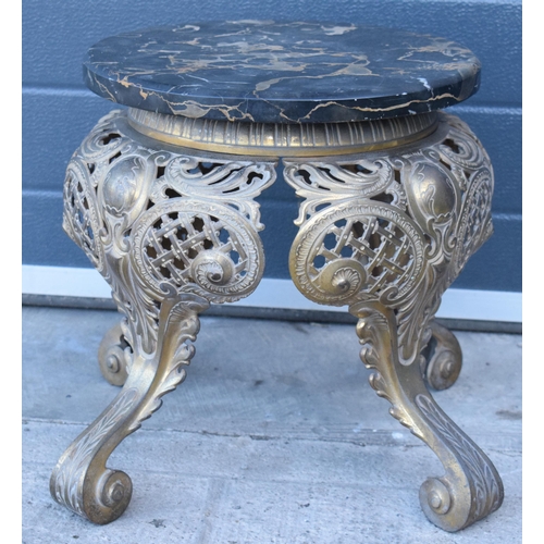 302 - Cast brass low top with marble top, numbers to metal interior (re-strike), 40cm tall, 52cm wide.