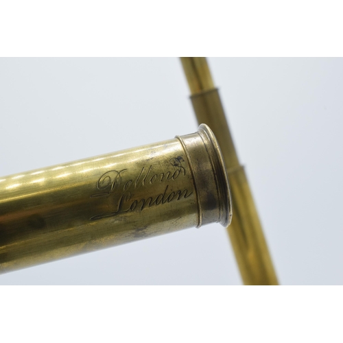 313 - Dollond of London 3-draw brass telescope together with similar unmarked example, largest 73cm long w... 