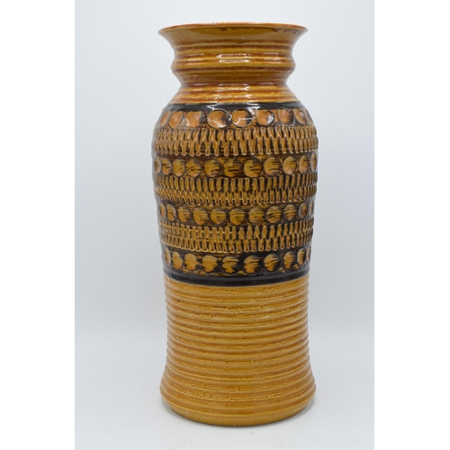 85H - Large West German pottery vase in brown glaze, 41cm tall.