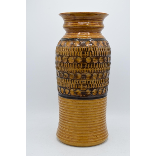 85H - Large West German pottery vase in brown glaze, 41cm tall.